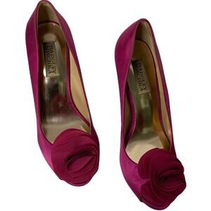 Badgley Mischka Blossom Sz 7.5 Pump Heels Peep-Toe Women's Fuschia Satin 4" Heel